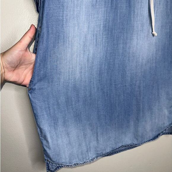 Cloth & Stone Anthropologie Chambray Lace Up Tunic Dress Blue Pockets Size Small - Picture 3 of 6